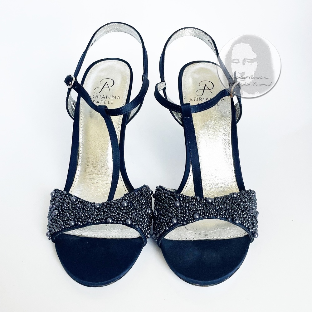 Adrianna Papell Alia Sandal T-Strap Beaded Satin Formal Evening Heels Size 8.5M - Picture 3 of 13